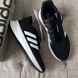 Adidas Core Black with White Stripes Running Shoes